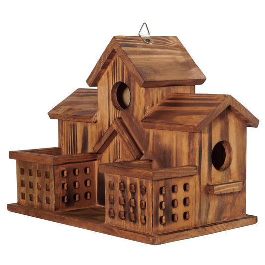 Hummingbird House Outdoor Large Birdhouse with Feeder, 3-Hole Natural Handmade Wood Bird House for Bluebird, Backyard Garden Decor