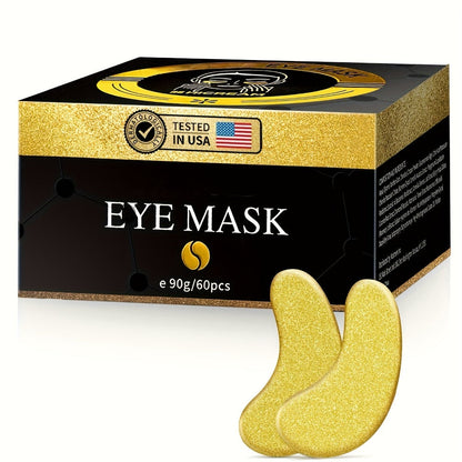 60-Piece Gold-Tone Under-Eye Patch Box with Individual Packs and Collagen and Hyaluronic Acid Wording