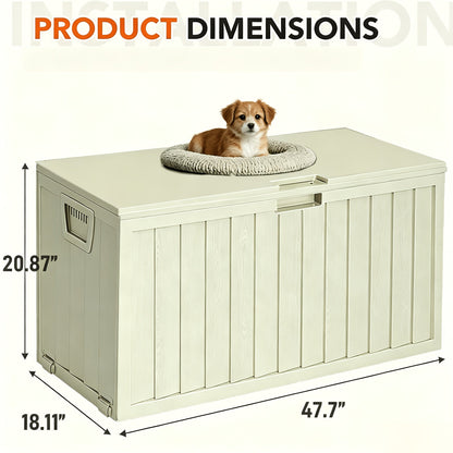75-Gallon Outdoor Storage Box with Hinged Lid, Side Grips, Small Wheels and Three Color Options
