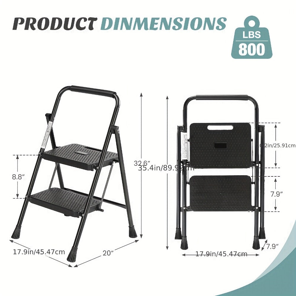 Folding Steel Step Stool with Storage Shelf & Wide Anti-Slip Pedal, 2/4-Step Sturdy Portable Step Ladder for Home