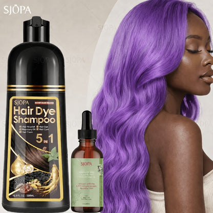 Gray Coverage Hair Dye Shampoo Kit 3-in-1 with Rosemary Hair Oil - Quick Color, Gentle & Natural Formula for Men & Women