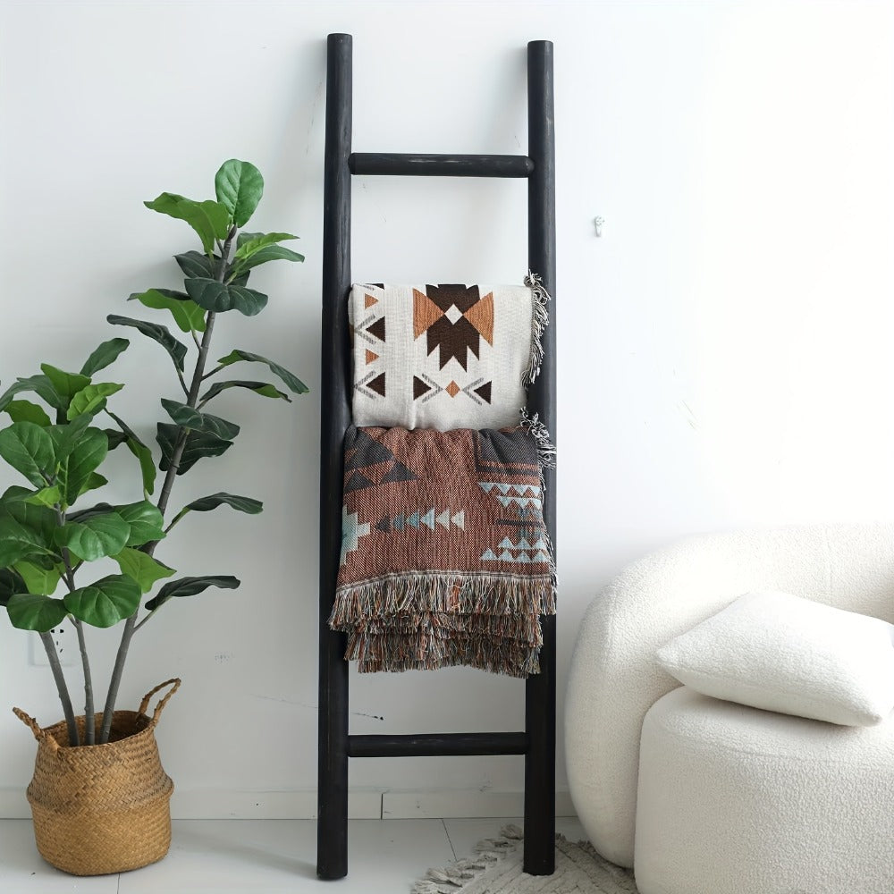 Blanket Ladder 57 Inch Wood Freestanding Farmhouse Quilt & Towel Display Rack - Rustic Wooden Wall Leaning Holder for Living Room