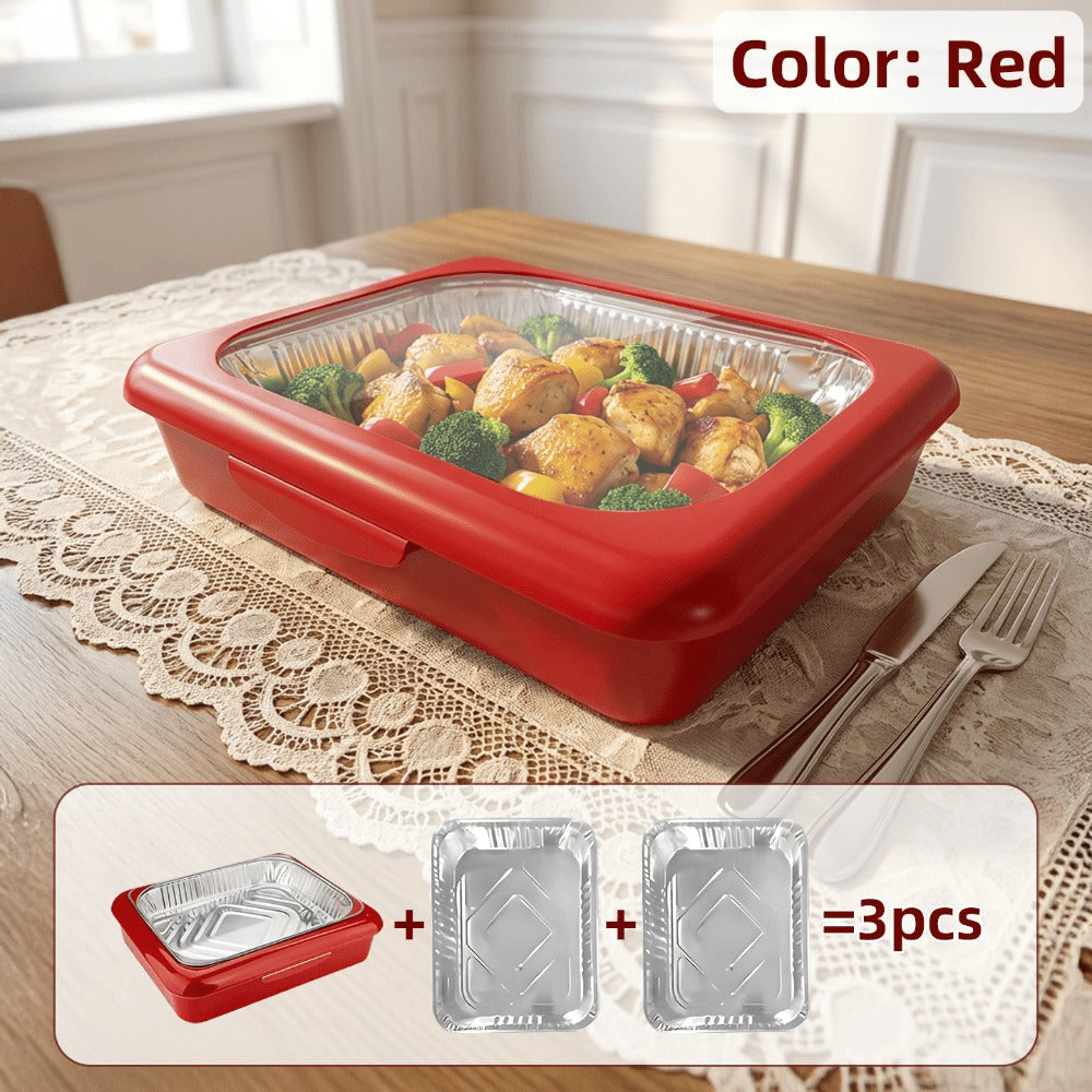 Aluminum Foil Insulated Food Tray Set 2-in-1 Reusable Stand with 2 Disposable Foil Trays for Grilling, Camping and Outdoor Meals
