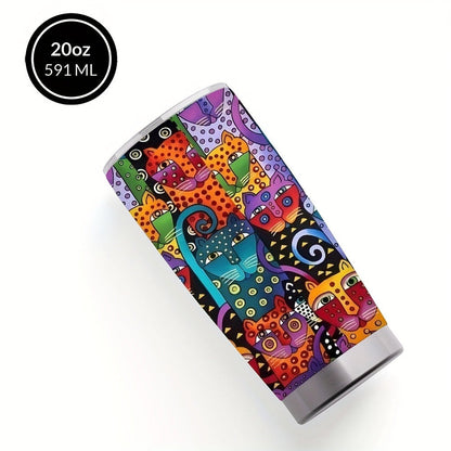 Insulated Tumbler 20oz Abstract Cat Graphic with 304 Stainless Steel, Lid and Straw for Everyday Use