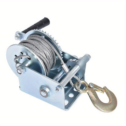 Manual Hand Winch Carbon Steel 800- - Double Brake Safety System, Strap Winch with Mooring Hook & Safety Pawl