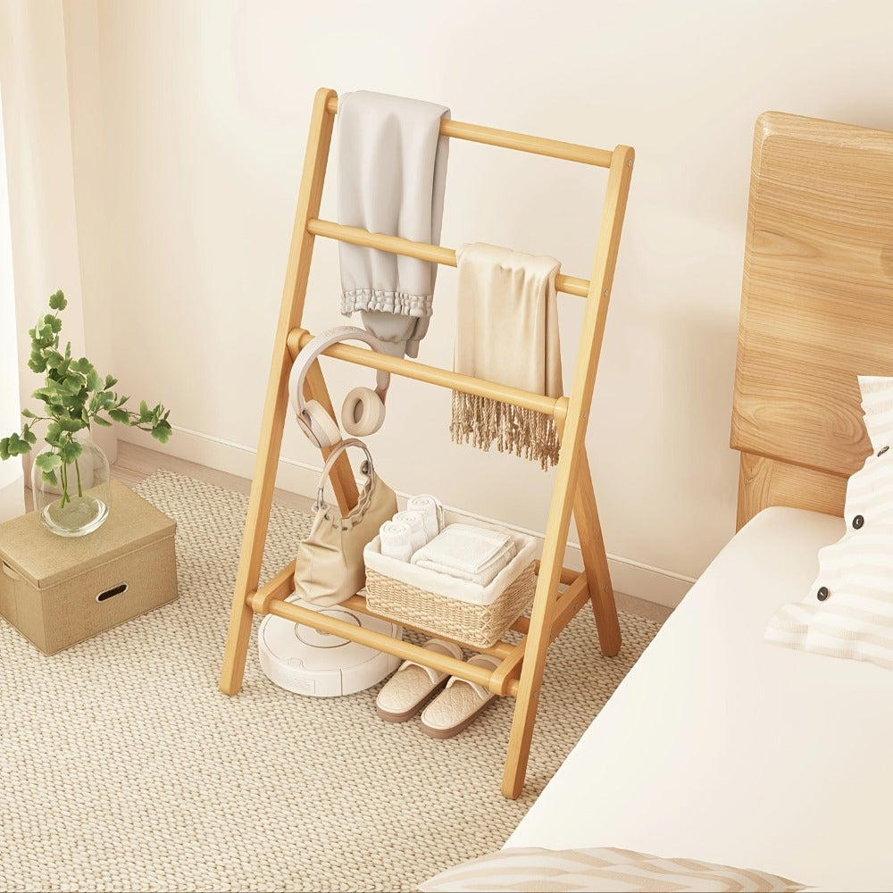 Bamboo Drying Rack 3 Tier Foldable with Storage Box – Space Saving Freestanding Clothes Hanger for Apartment, Bedroom, Bathroom & Balcony