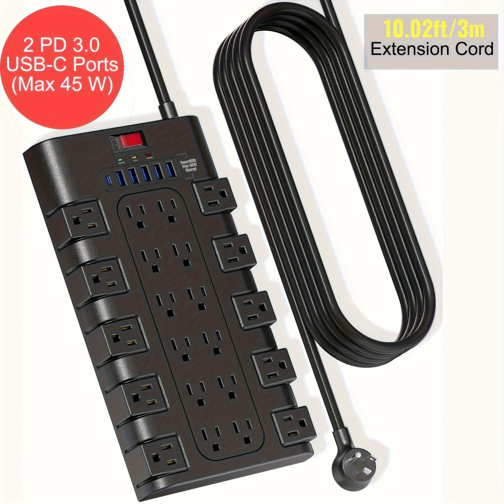 Surge Protector Power Strip 28-in-1, 22 AC Outlets 1875W 15A, 5 USB-A 1 USB-C Ports, Flat Plug Wall Mount