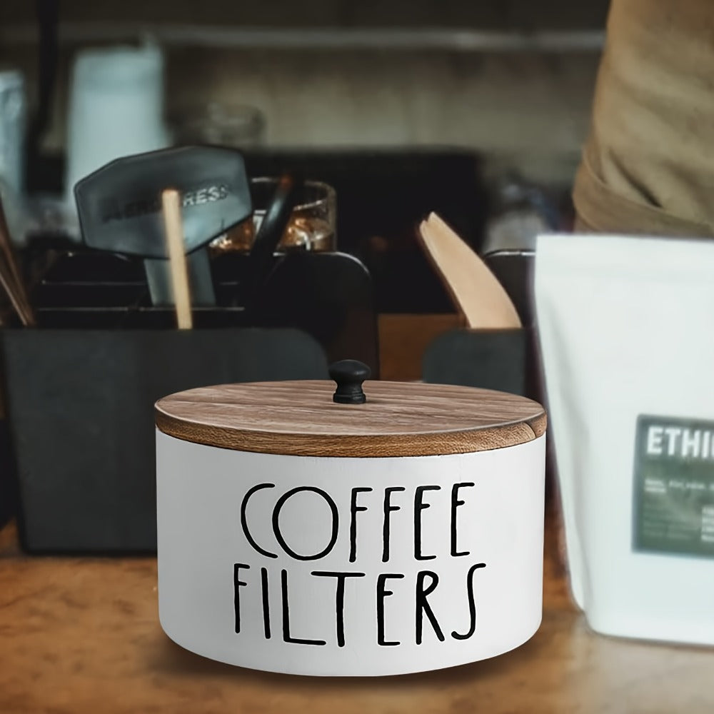 Wooden Coffee Filter Holder with Lid, Farmhouse Countertop Storage Box for Coffee Filters and Coffee Bar Accessories