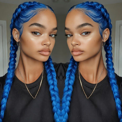 Lace Front Wig Braided Synthetic Style, 26-Inch 13x4 Front with Five Color Options and 250% Density