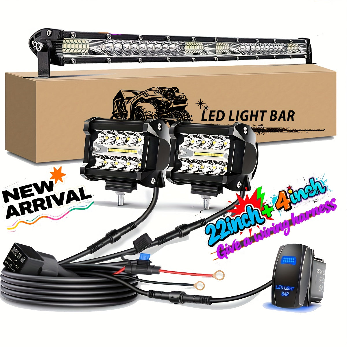 LED Off-Road Light Bar Kit 4"-21" Strip & Work Lights Combo for Jeep Truck Car – Wiring Harness Included