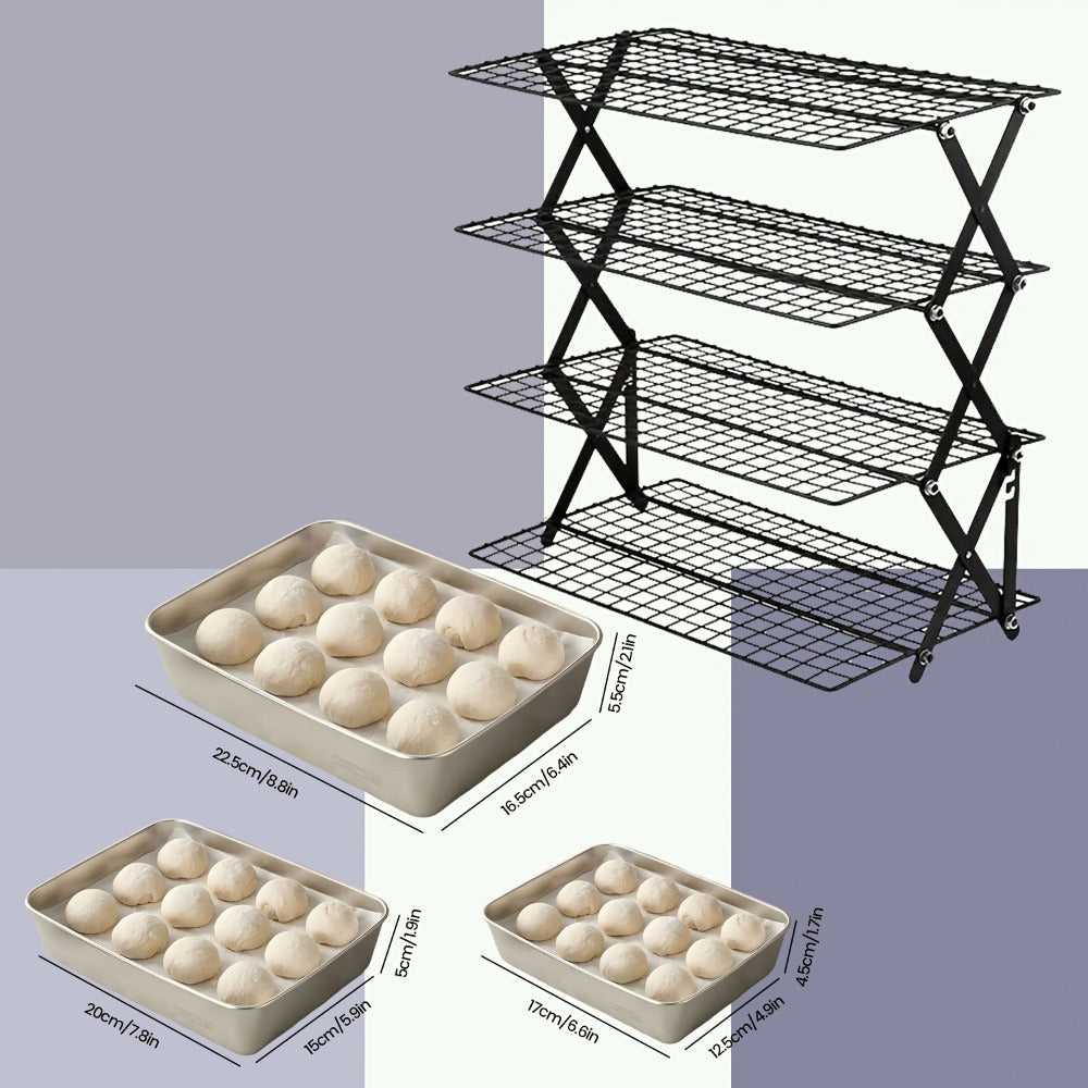 4-Tier Collapsible Cooling Rack Set with Muffin Cups – Metal Wire Baking Rack for Cookies Cakes for Grilling, Camping and Outdoor Meals