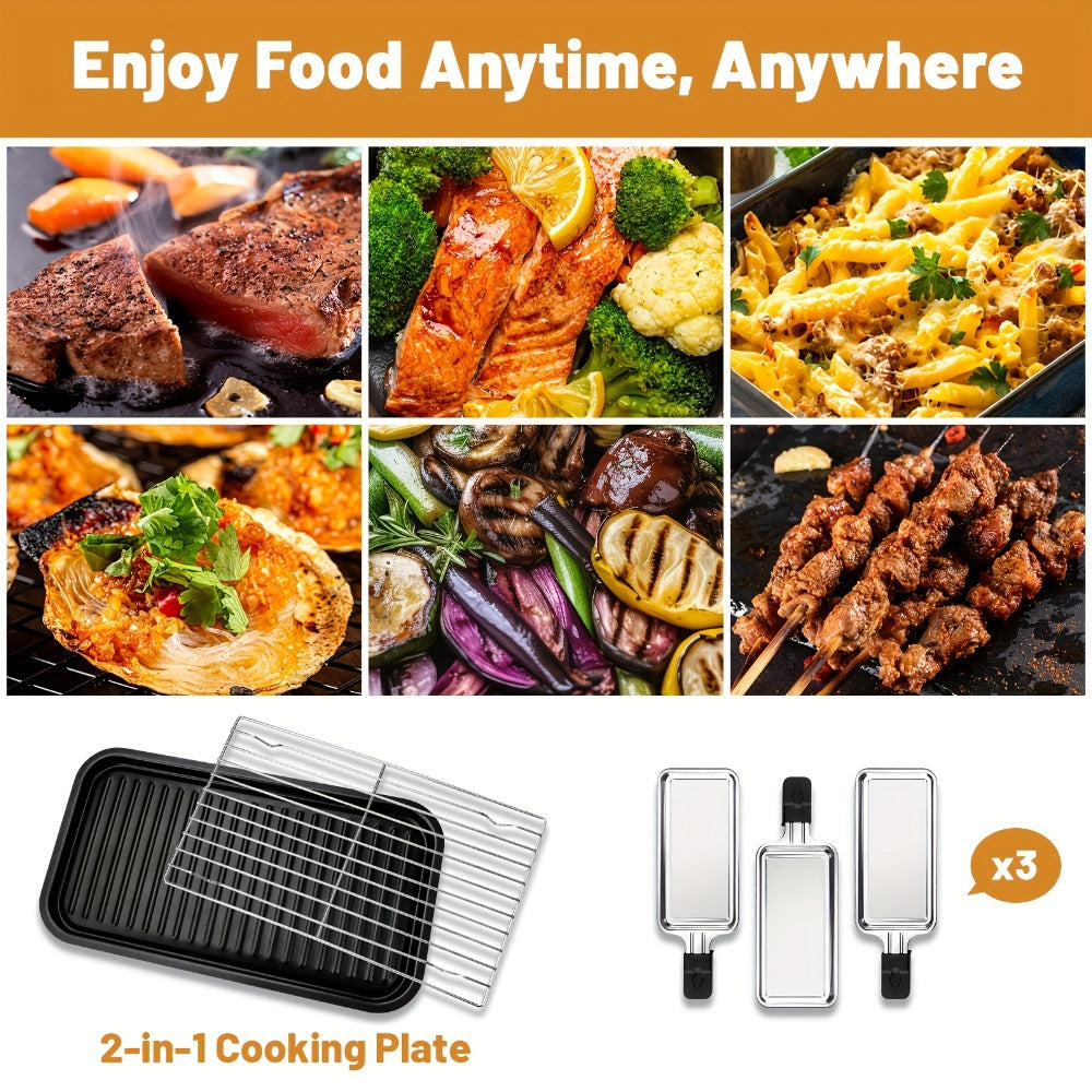 Electric Grill 2-in-1 Indoor BBQ & Frying Pan, 1500W Temperature Control, Non-Stick Detachable Cooking Board