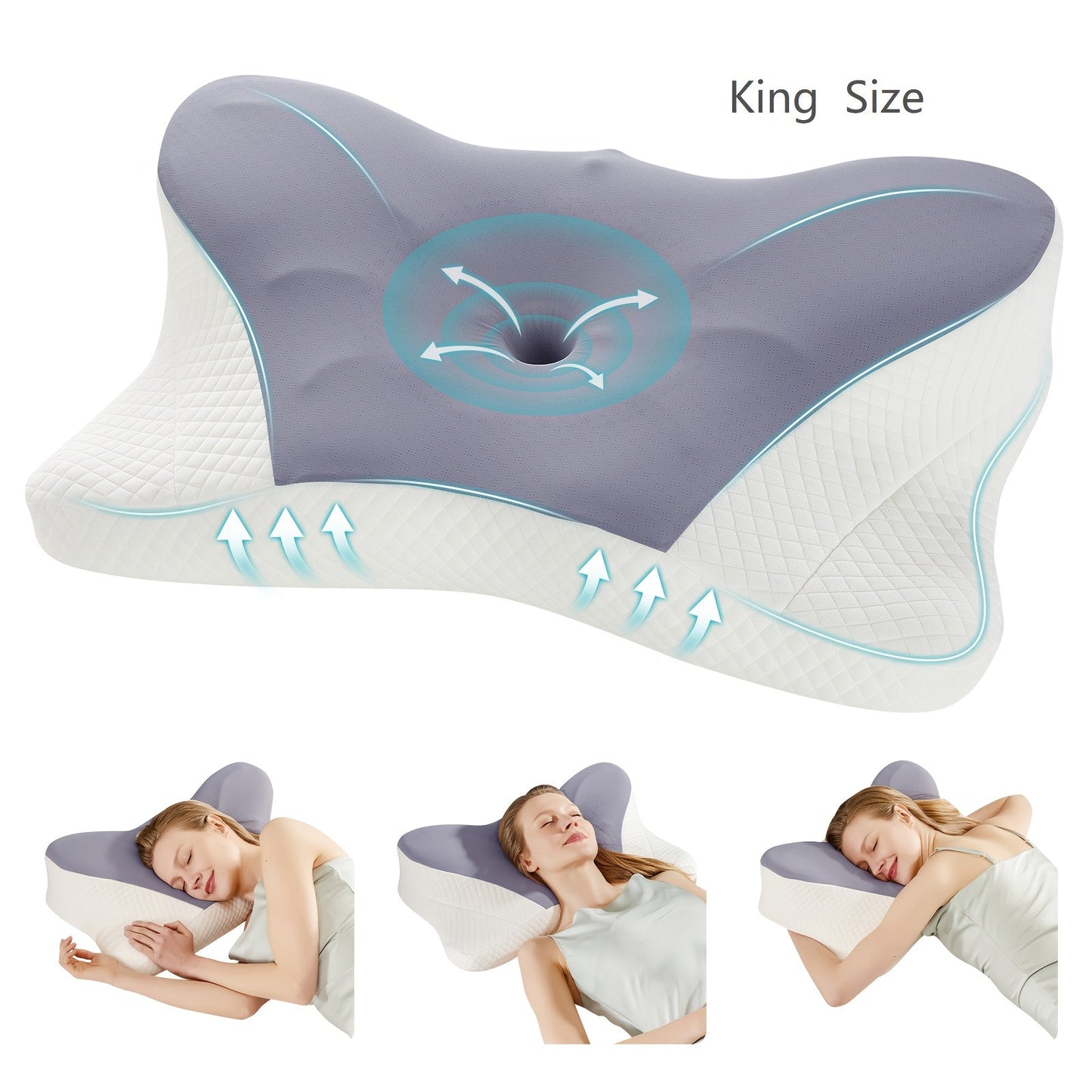 Memory Foam Cervical Pillow Contour Neck Support Orthopedic Bed Pillow for Side Back Stomach Sleepers with Cooling Pillowcase Queen King