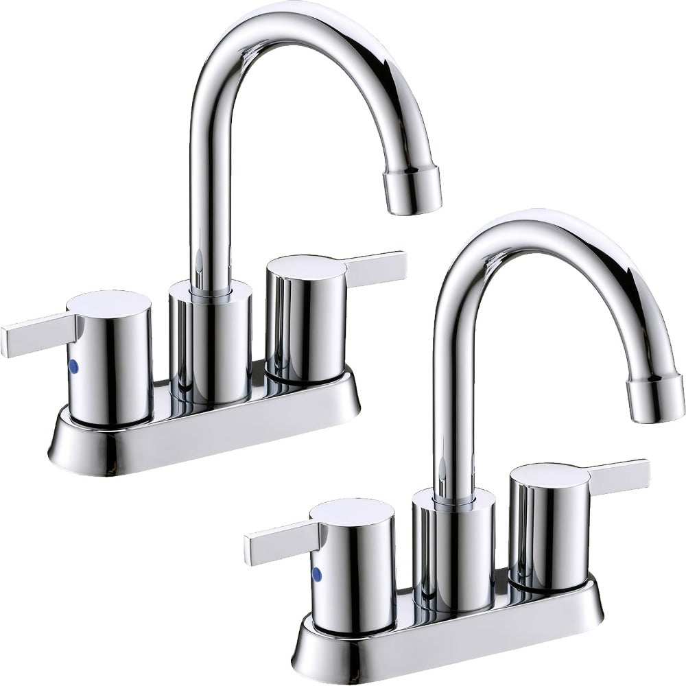 4-Inch Centerset Bathroom Faucet with Dual Handles, Swivel Spout and Single or Two-Piece Finish Options