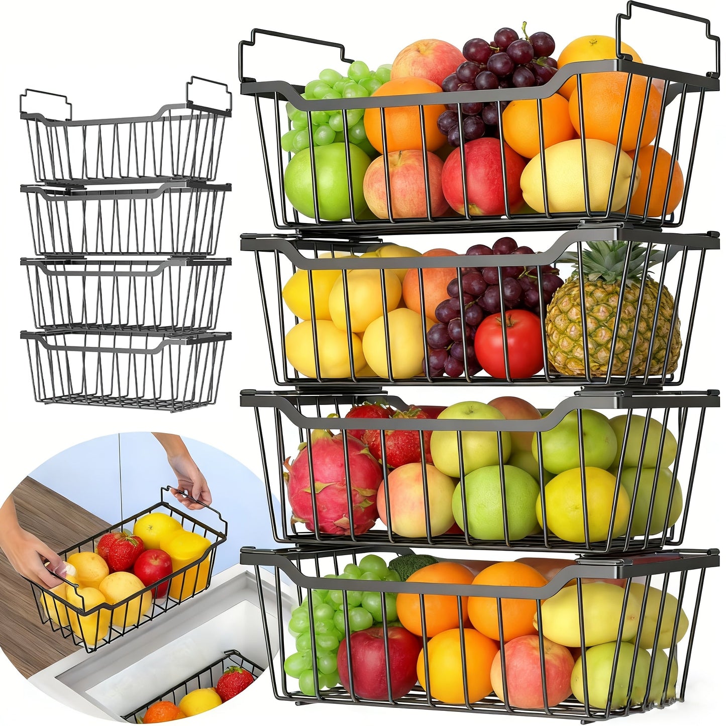 Freezer Organizer Bins Stackable with Foldable Handle - Chest Freezer Storage Baskets Rack, Space Saving Refrigerator Organizer Bins