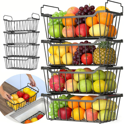 Freezer Organizer Bins Stackable with Foldable Handle - Chest Freezer Storage Baskets Rack, Space Saving Refrigerator Organizer Bins