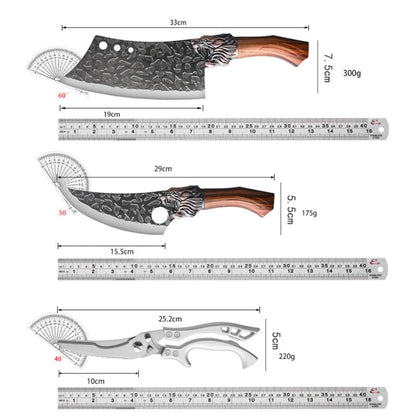 Kitchen Knife Set 4- or 7-Piece Forged Stainless Steel with Boning, Slicing, Butcher Knives, Shears and Rack Options