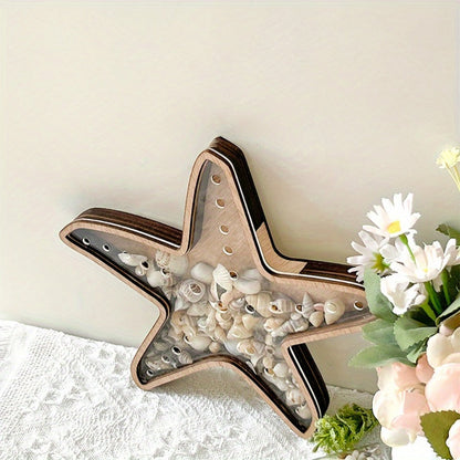 Wooden Starfish Tray – Ocean-Themed Organizer Dish for Desk & Dresser, Display Crystals Shells Agates, Nautical Home Decor