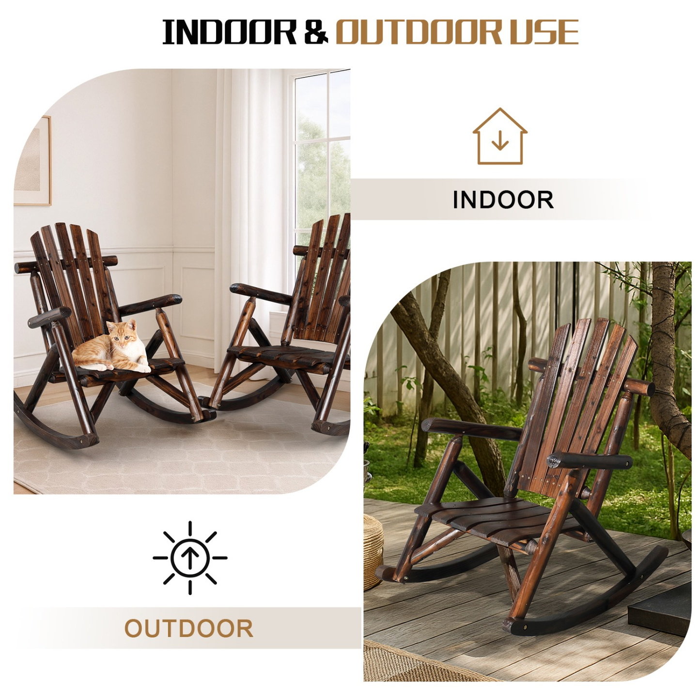 Patio Cedar Rocking Chair 26" Fan-Shaped Backrest Outdoor Rocker for Garden Poolside Patio