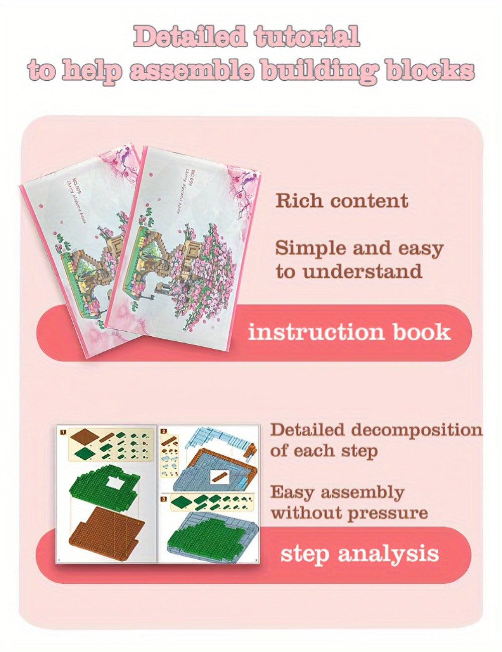 Building Block Set Cherry Blossom Tree House, 1020 or 2028 Micro Pieces with Pink Canopy and Base Display