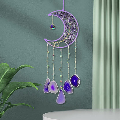 Moon Agate Tree Hanging Ornament Handmade Boho Suncatcher Wall Decor - Crystal Window Sun for Entryways, Bedrooms and Living Spaces