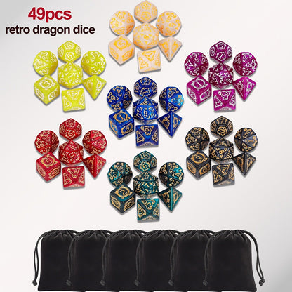 DnD Dice Set 49pcs Dragon Pattern Polyhedral Dice 7 Sets with Pouches with the Listed Color, Size or Set Options for Everyday Use