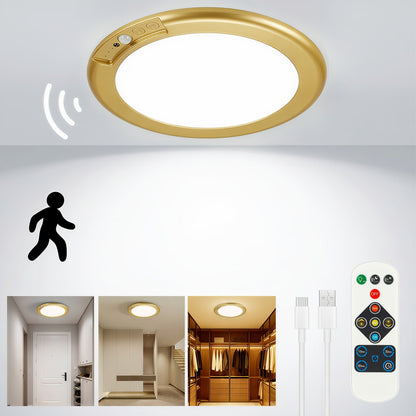 Rechargeable LED Ceiling Light with Motion Sensor, Remote Control Dimmable, 3 Color Temps 3000K/4500K/6500K