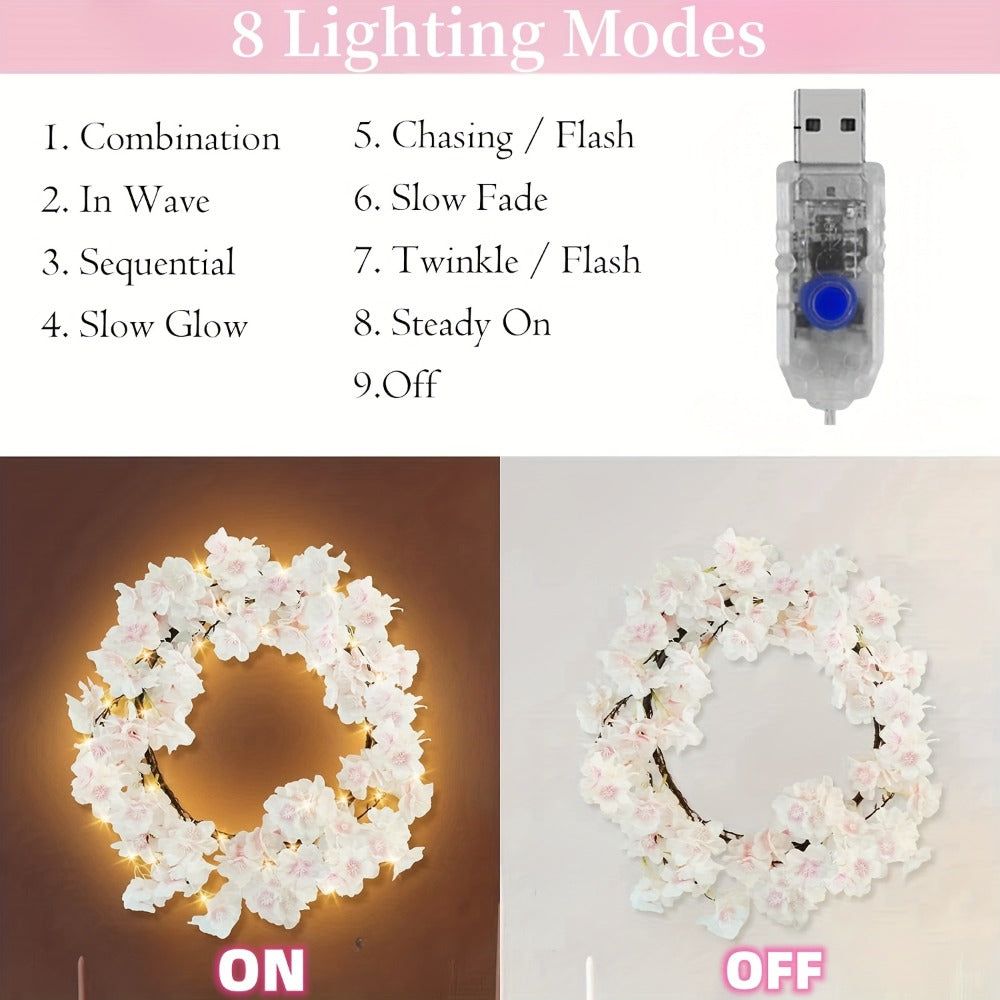 Cherry Blossom Fairy Light Garland 100 LED USB Powered, 180cm Artificial Flower String Lights for Wedding