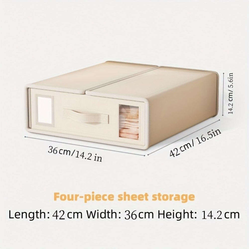 Four-Pack Bed Sheet Storage Boxes with Clear Windows, Labels and Oxford or Nonwoven Fabric Options