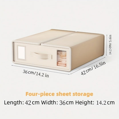 Four-Pack Bed Sheet Storage Boxes with Clear Windows, Labels and Oxford or Nonwoven Fabric Options