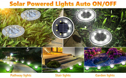 Solar Ground Lights 8 Pack 8-LED - Ultra Bright Semi-Recessed Outdoor Floor Lights for Garden Pathway Driveway Deck Staircase Pool