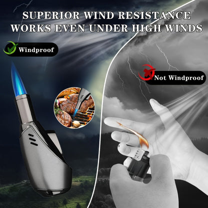 Butane Torch Lighter Spray Gun – Windproof Blue Flame with Safety Lock, Flame Adjustment for Outdoor BBQ, Cooking, Welding