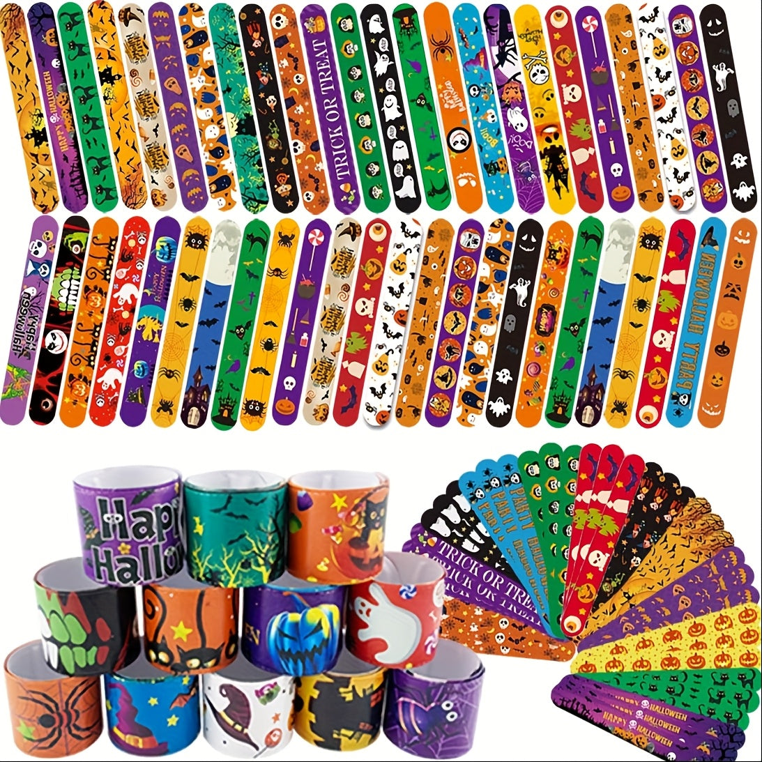 Halloween Slap Bracelets Bulk for Kids, 54/100PCS Halloween Party Favors for Boys & Girls, Spooky Bag Stuffers
