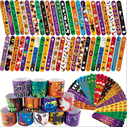 Halloween Slap Bracelets Bulk for Kids, 54/100PCS Halloween Party Favors for Boys & Girls, Spooky Bag Stuffers