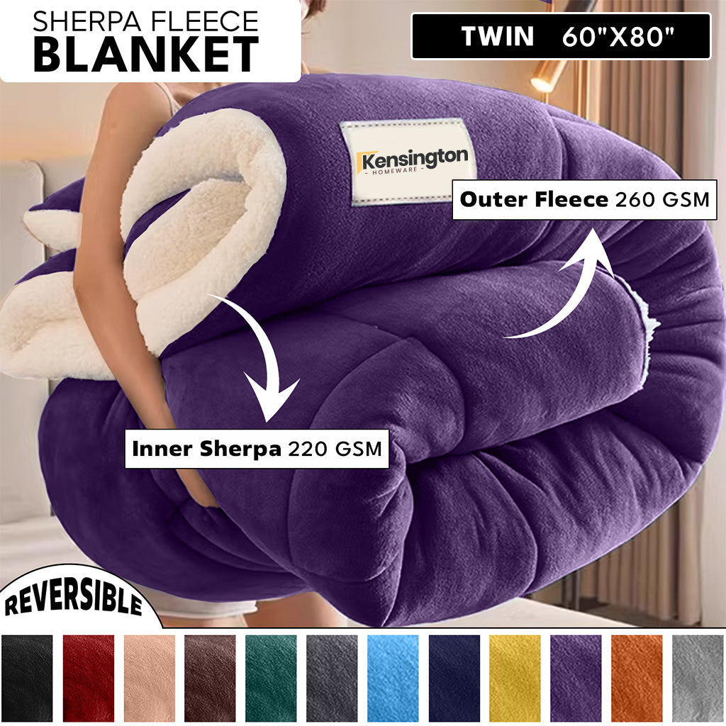 480GSM Sherpa Fleece Blanket, Double-Sided Heavy Throw for Couch, Bed & Travel, Reversible All Season