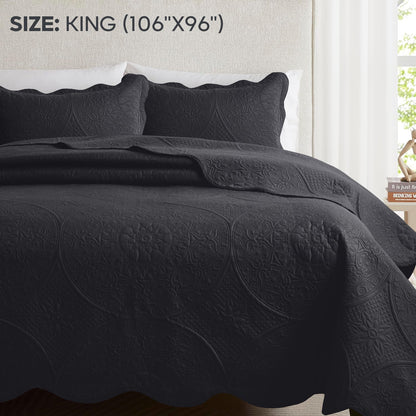 Floral-Pattern Three-Piece Bedspread Set in 16 Colors with Twin, Queen, King and California King Sizes