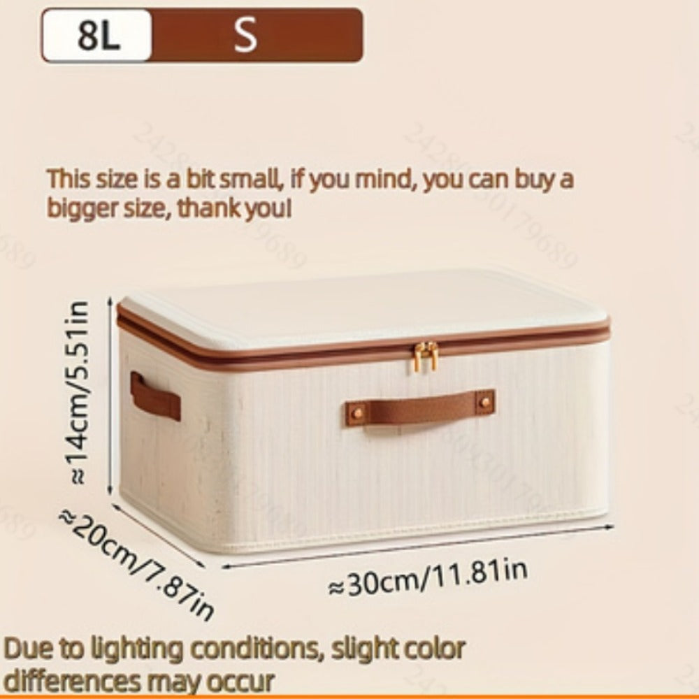 Foldable Storage Boxes with Lids 2-Pack, Large Linen Storage Baskets with Double Zippers & Leather Handles