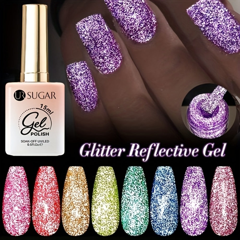 Gel Nail Polish UR SUGAR Reflective Glitter in 15ml with Fluorescent Neon Shimmer and UV/LED Soak-Off Cure