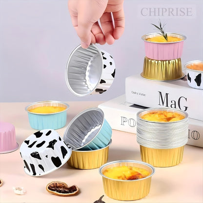 Aluminum Foil Baking Cups with Lids, Disposable Cupcake Molds with Spoons, Foil Dessert Cups for Pudding Muffins Mousse
