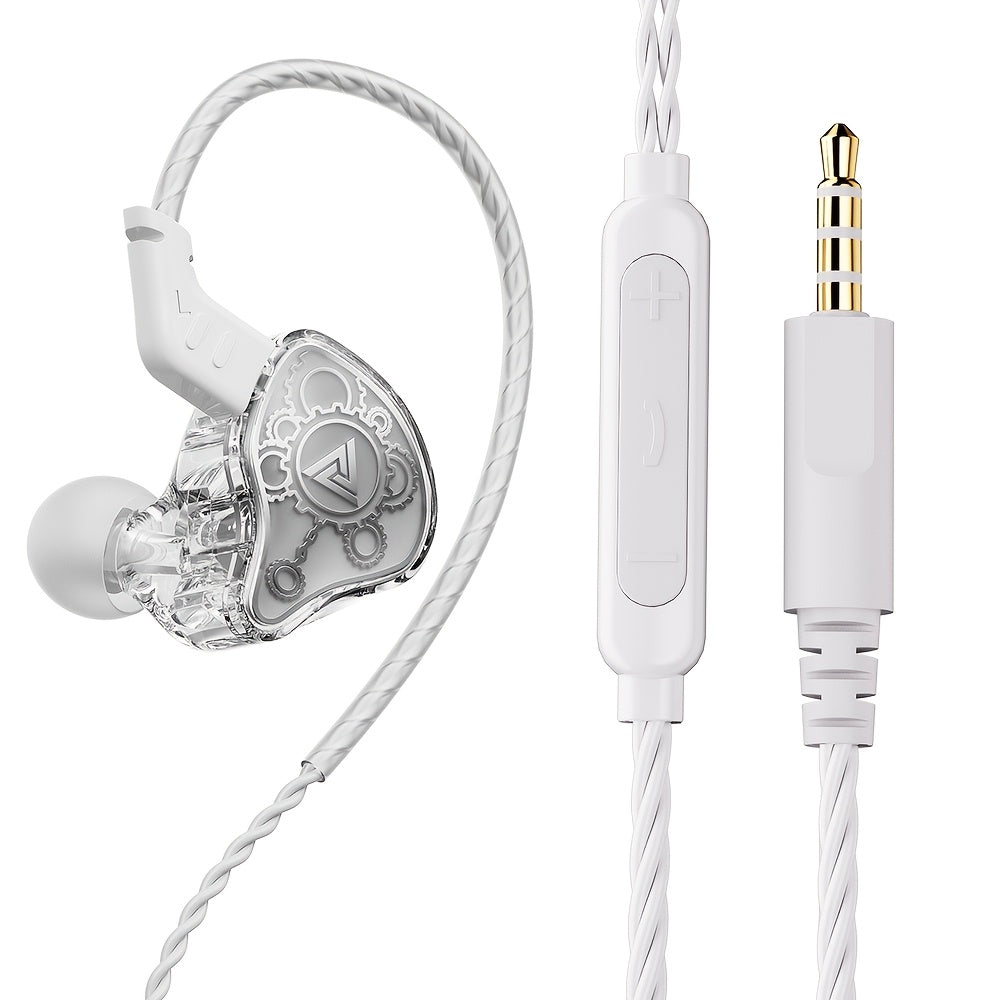 QKZ Hi7T Transparent Dynamic Resin Wired Earphones DJ Monitor HiFi Stereo Heavy Bass for Bedside Audio, Alarms and Room Entertainment
