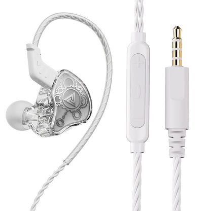 QKZ Hi7T Transparent Dynamic Resin Wired Earphones DJ Monitor HiFi Stereo Heavy Bass for Bedside Audio, Alarms and Room Entertainment