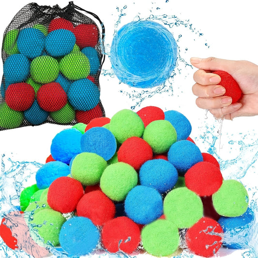 Reusable Water Balloons 36 Pack with Sponge Balls – No-Tie Refillable Water Bomb Set for Pool Party, Backyard Summer Fun & Kids Outdoor
