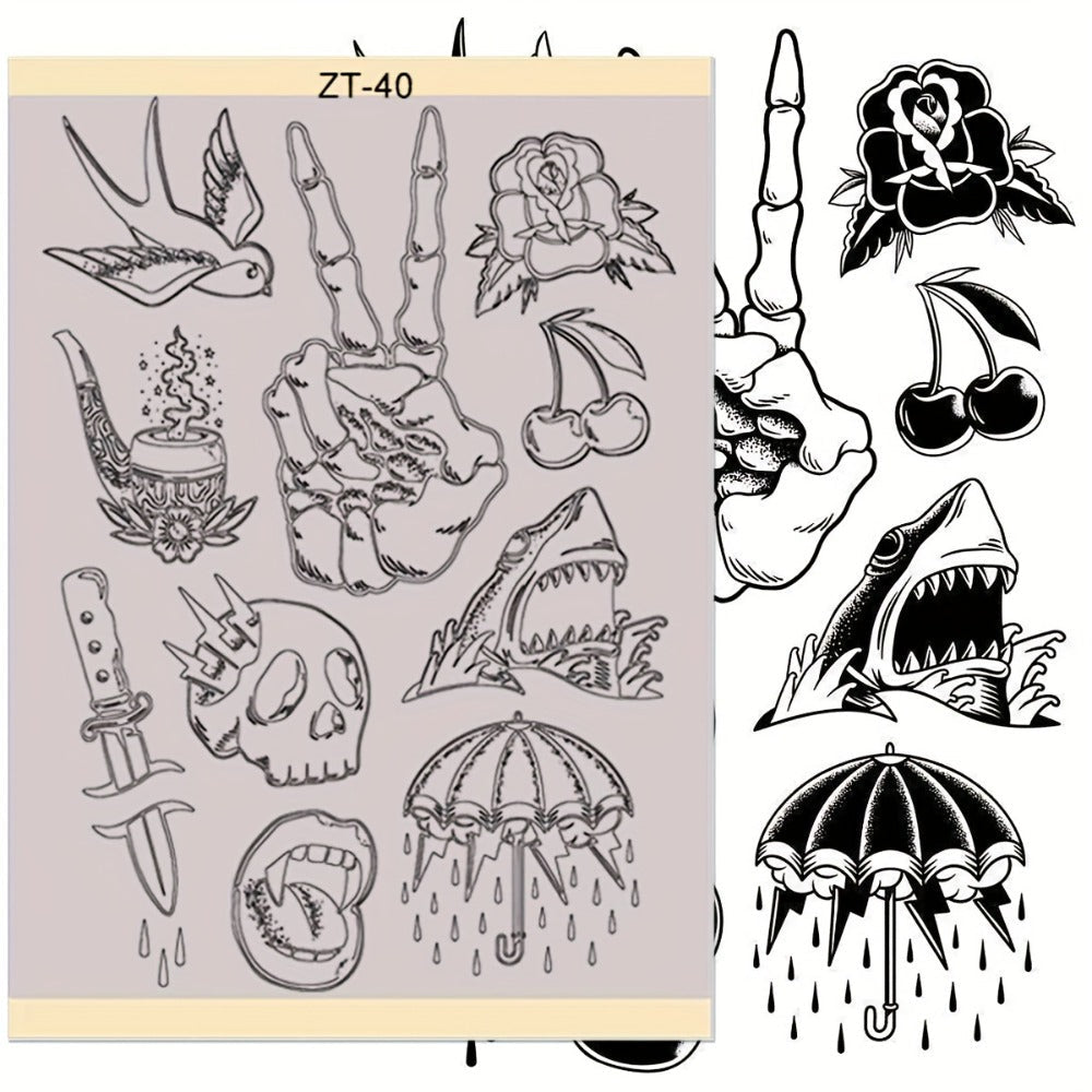 Tattoo Stencil Transfer Kit, 2x Transfer Gel, 10x A4 Blank Thermal Stencil Paper & 1x Pre-Drawn Pattern Sheet