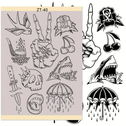 Tattoo Stencil Transfer Kit, 2x Transfer Gel, 10x A4 Blank Thermal Stencil Paper & 1x Pre-Drawn Pattern Sheet