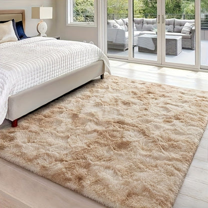 Area Rug Fluffy Faux-Fur Shag in Solid, Tie-Dye and Ombre Colors with Six available Room Sizes