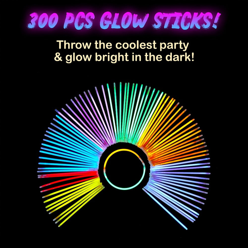 Glow Sticks Bulk 300 Pack 8 Inch Glow in the Dark Party Favors with Bracelet Connectors for Parties, Celebrations and Guest Favors