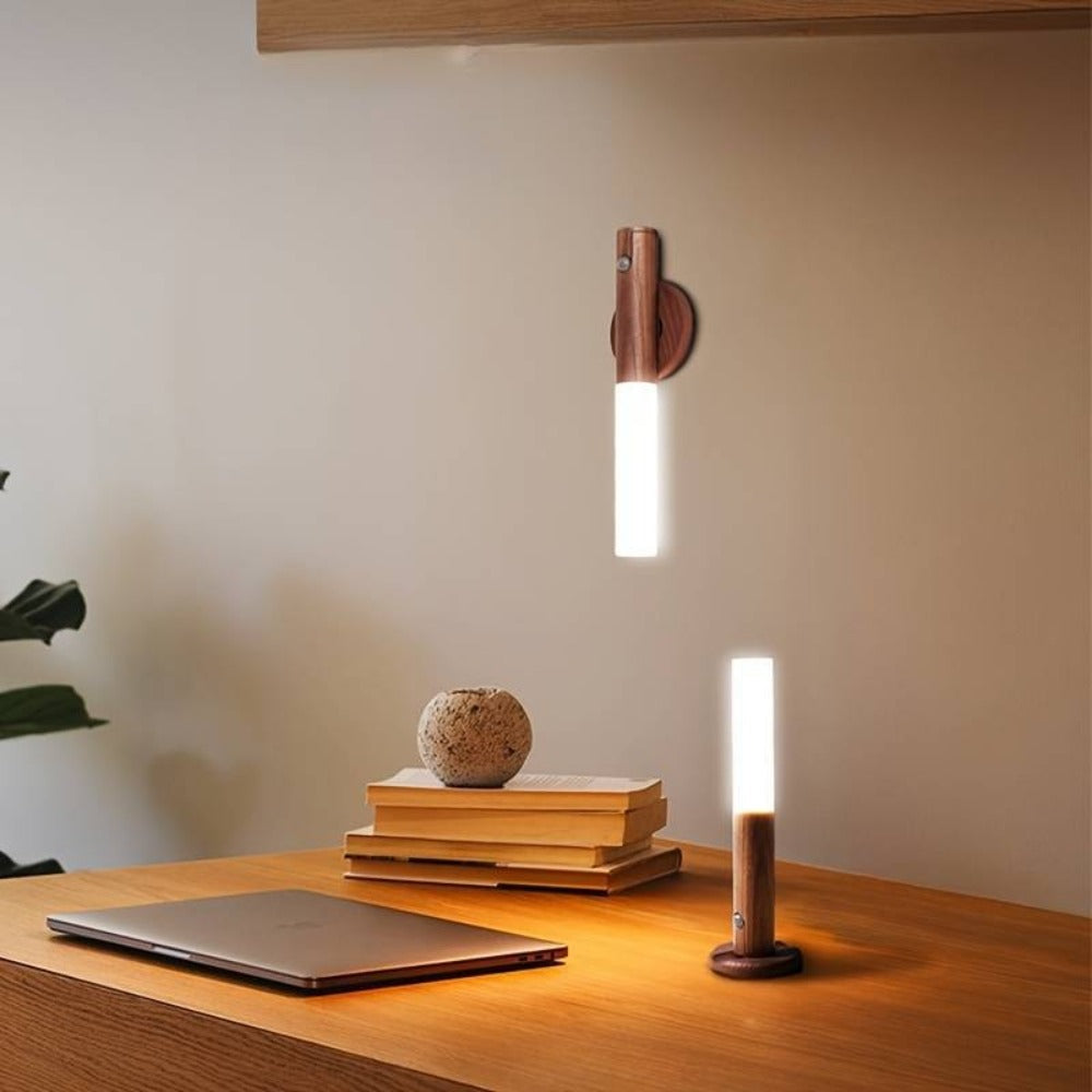 Motion Night Light Rechargeable LED, IPX4 Wood Grain & Walnut Under Cabinet Step Lamp for Staircase