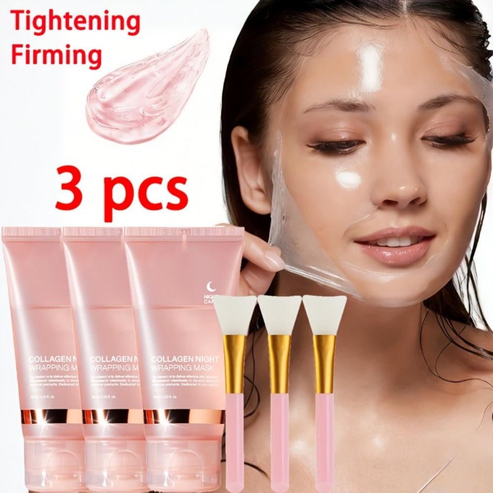 Collagen Overnight Sleeping Mask 3pcs 75g - Niacinamide Hyaluronic Acid Intensive Lifting Sleep Off Face Mask for Women