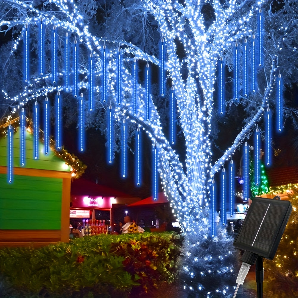 Solar Meteor Shower Tube Lights with 192 LEDs and Warm, Multicolor or Blue Checkout Options