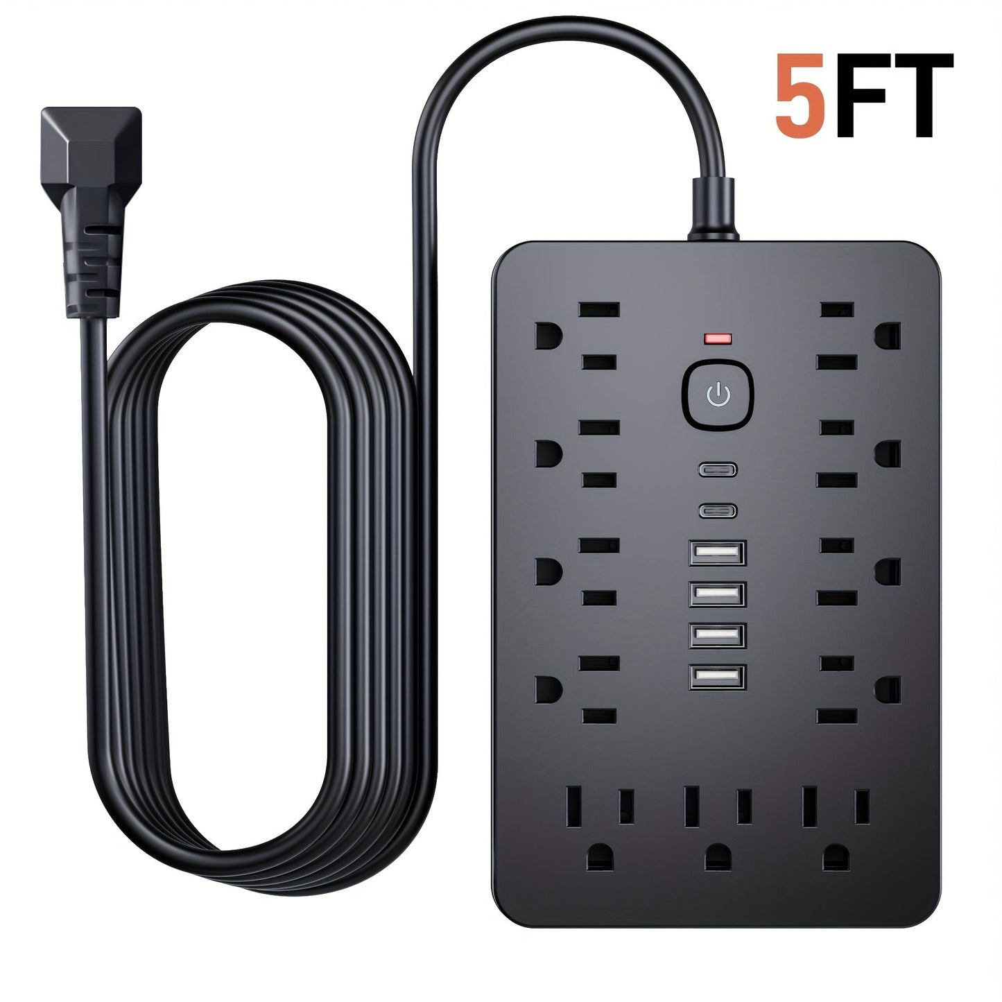 Power Strip 17-in-1 Surge Protector with 11 AC Outlets, 4 USB-A, 2 USB-C and 5- or 10-Foot Flat-Plug Cord